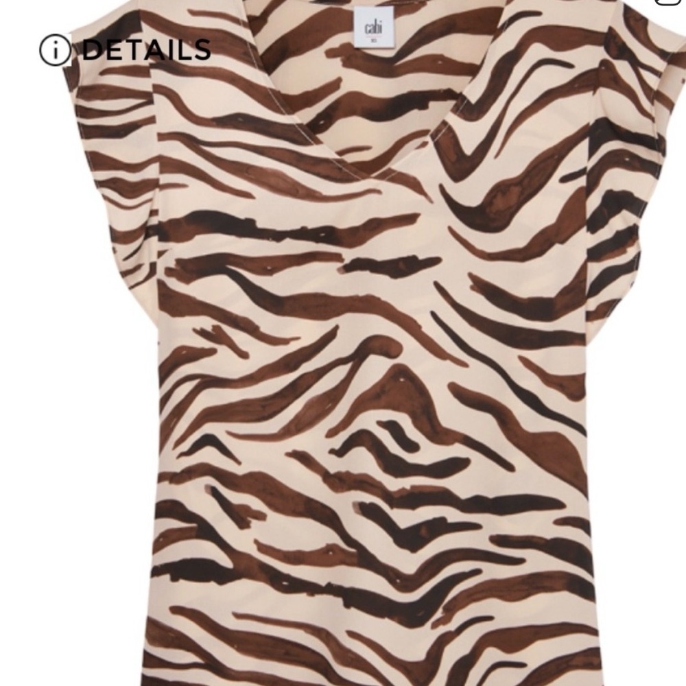 CAbi Zebra-Print V-Neck Top in Cream and Brown